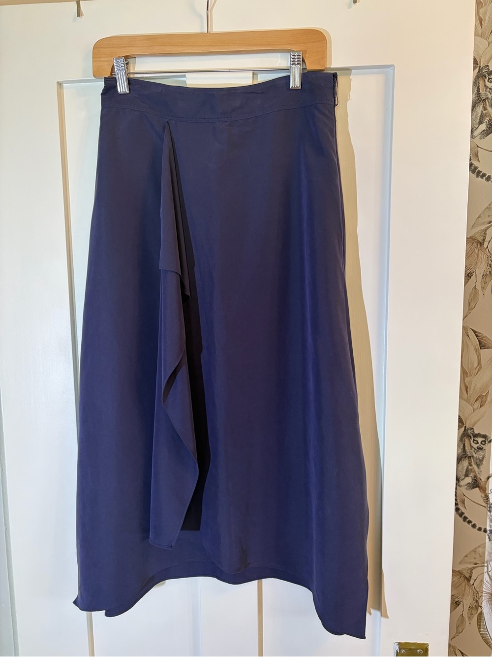 Club Monaco Navy Midi Skirt with Draped Front Panel